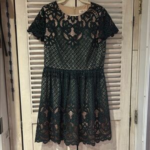 Eliza J Teal and Black Lace Dress